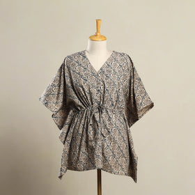 Beige Kalamkari Block Print Cotton Kaftan (Short)