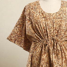 Buy Beige Kalamkari Block Print Cotton Kaftan