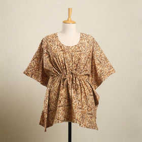 Buy Beige Kalamkari Block Print Cotton Kaftan
