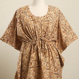 Buy Beige Kalamkari Block Print Cotton Kaftan