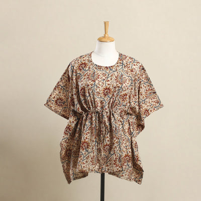 Buy Beige Kalamkari Block Print Cotton Kaftan