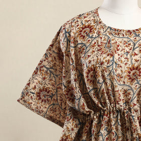 Buy Beige Kalamkari Block Print Cotton Kaftan