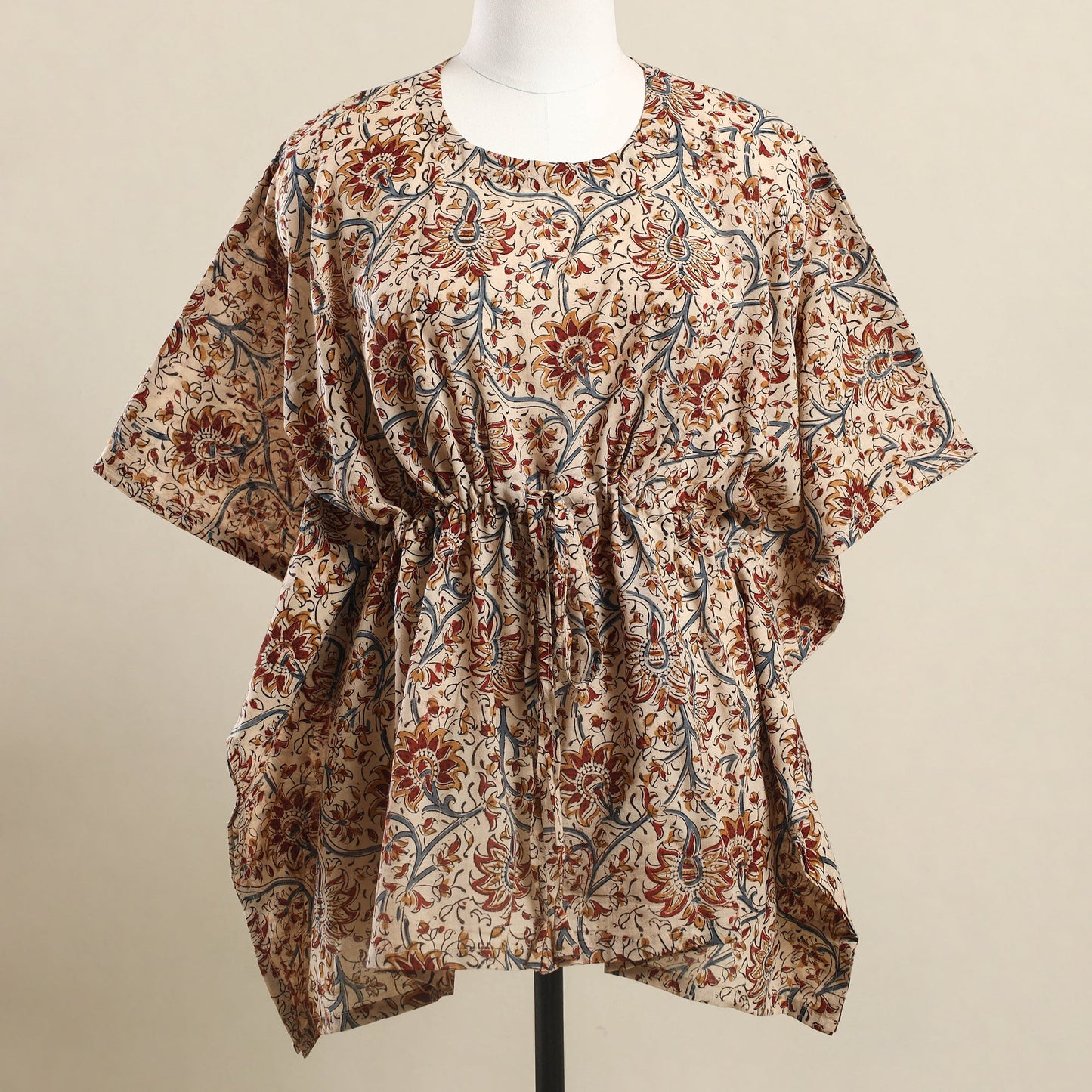 Buy Beige Kalamkari Block Print Cotton Kaftan