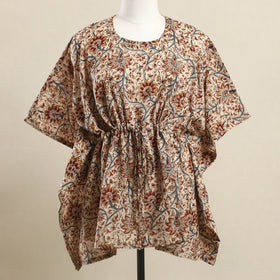 Buy Beige Kalamkari Block Print Cotton Kaftan