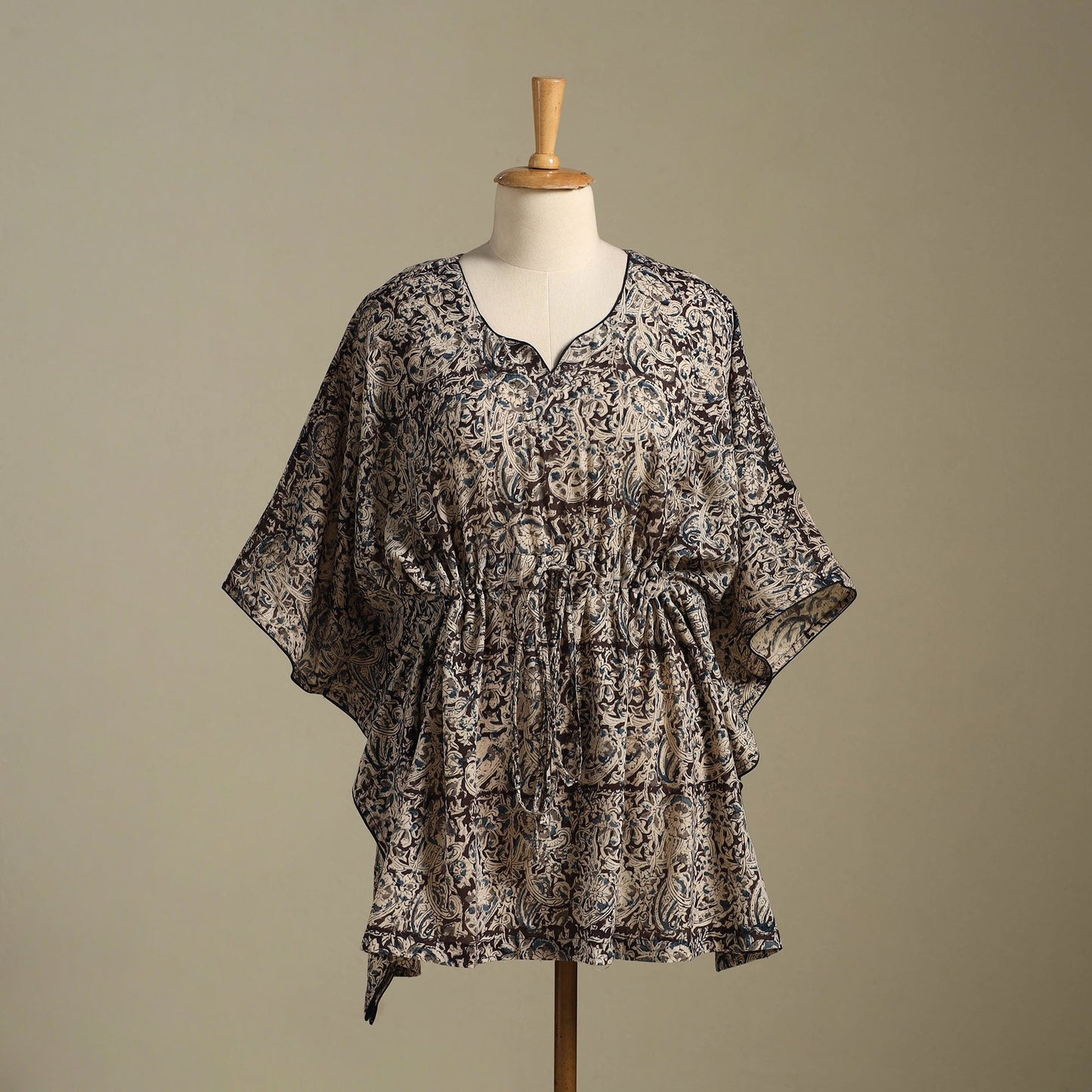 Beige Kalamkari Block Print Cotton Kaftan (Short)