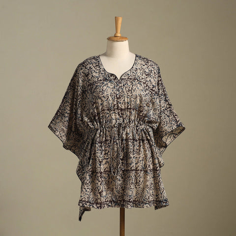 Beige Kalamkari Block Print Cotton Kaftan (Short)