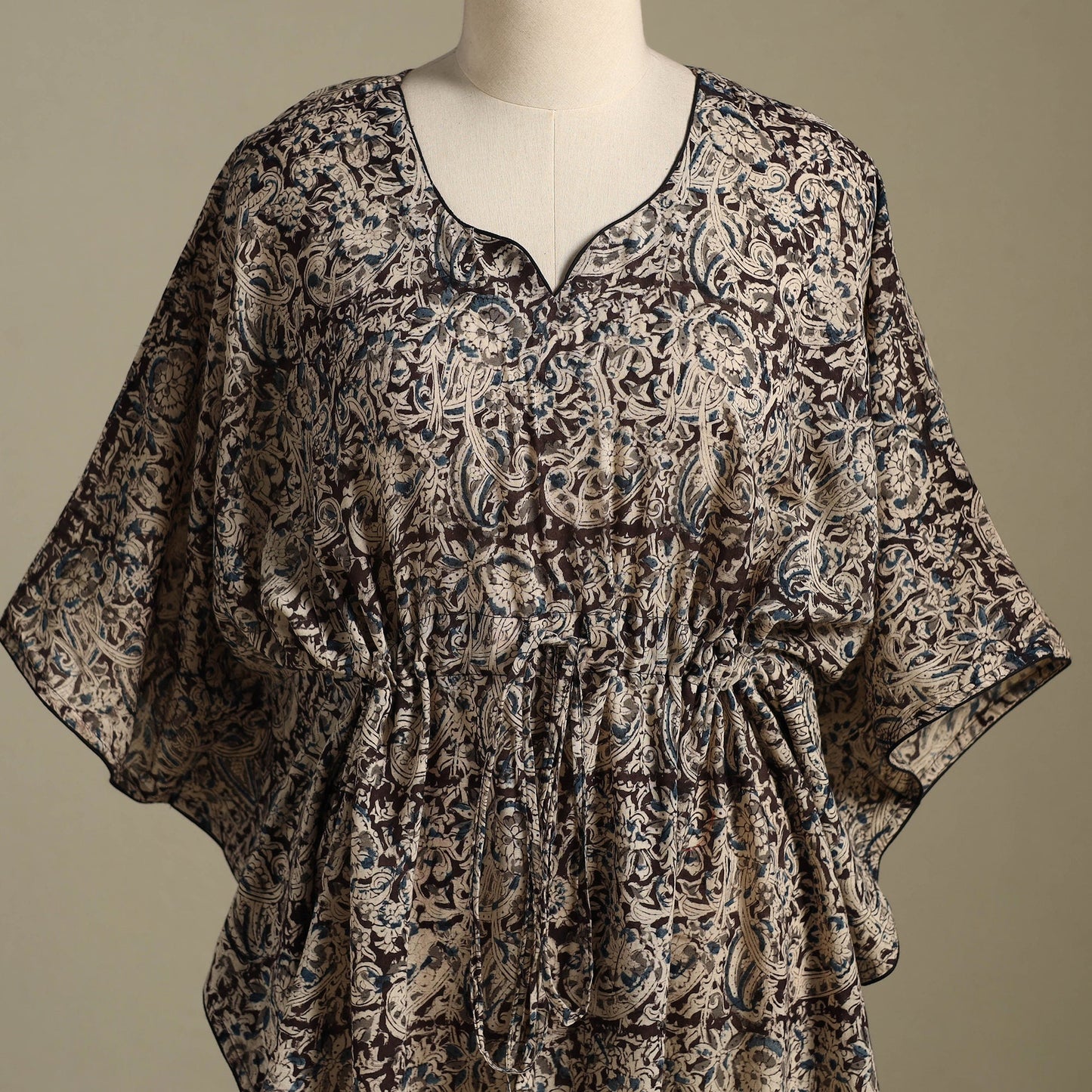 Beige Kalamkari Block Print Cotton Kaftan (Short)