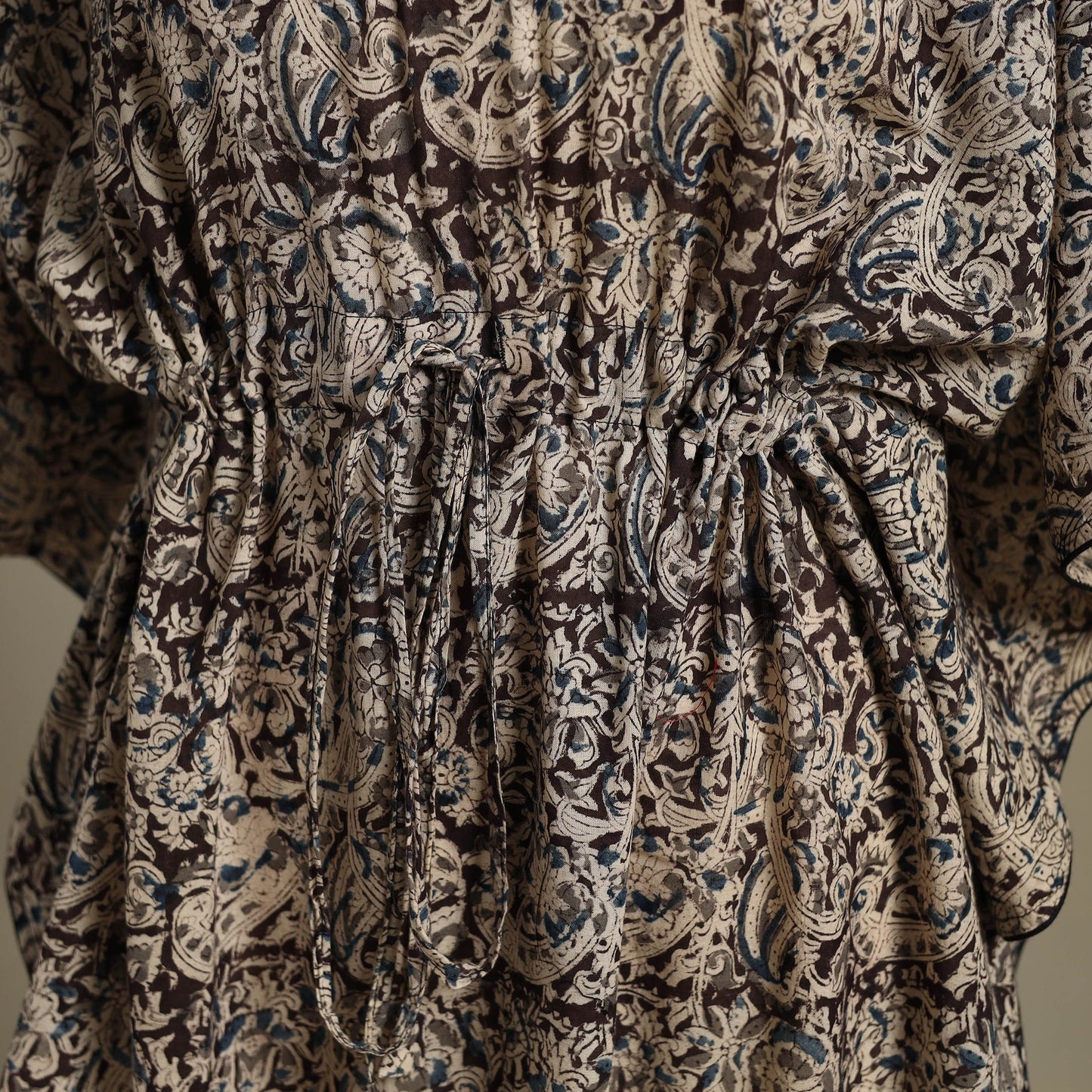 Beige Kalamkari Block Print Cotton Kaftan (Short)