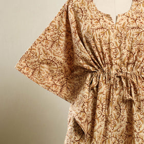 Buy Beige Kalamkari Block Print Cotton Kaftan
