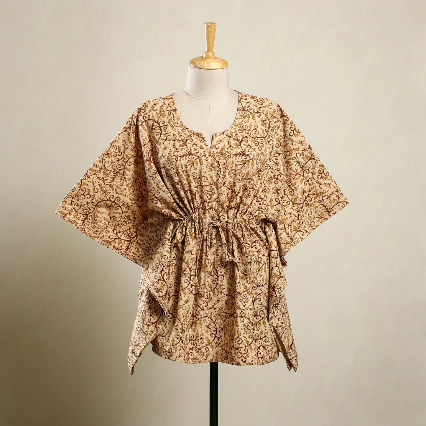 Buy Beige Kalamkari Block Print Cotton Kaftan