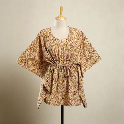 Buy Beige Kalamkari Block Print Cotton Kaftan