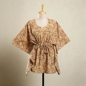 Buy Beige Kalamkari Block Print Cotton Kaftan