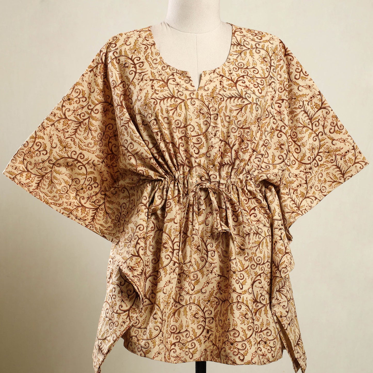 Buy Beige Kalamkari Block Print Cotton Kaftan