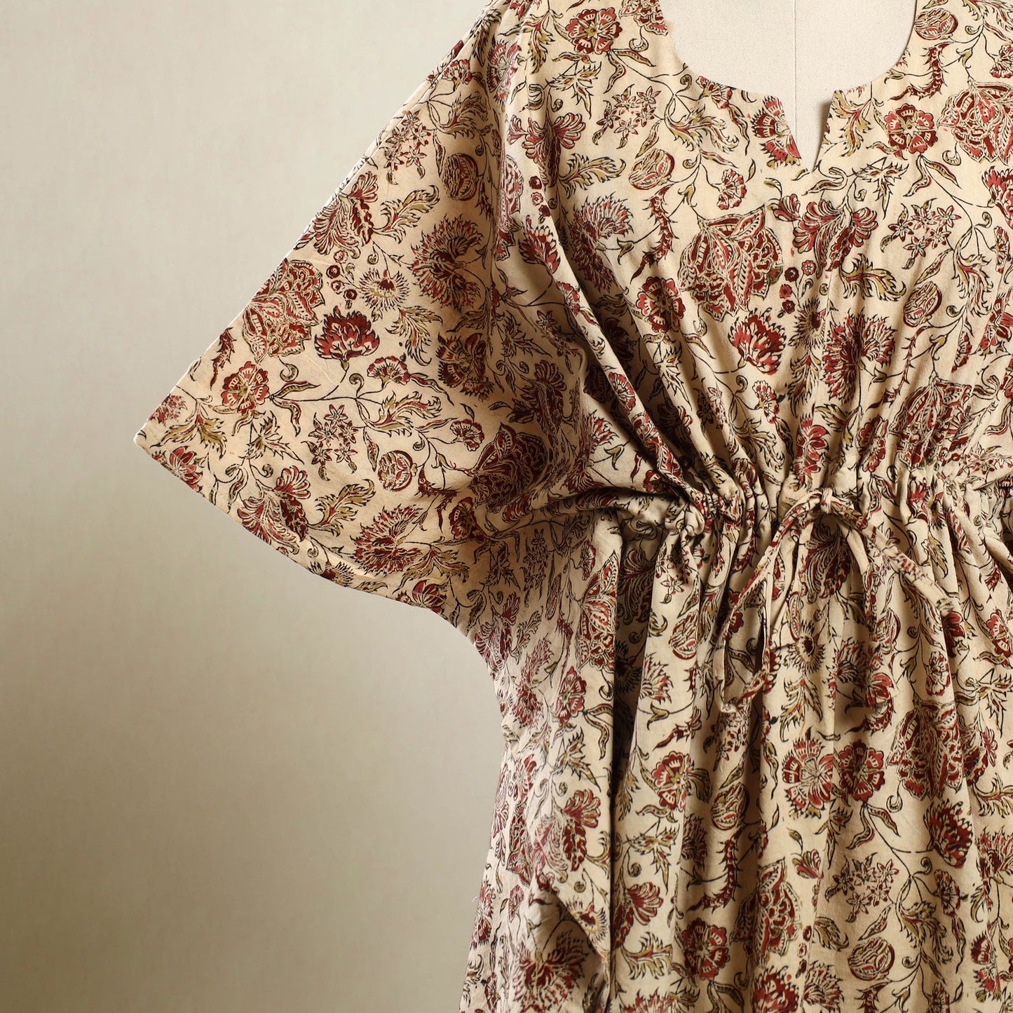 Beige - kalamkari cotton kaftan (short) 68 - handcrafted