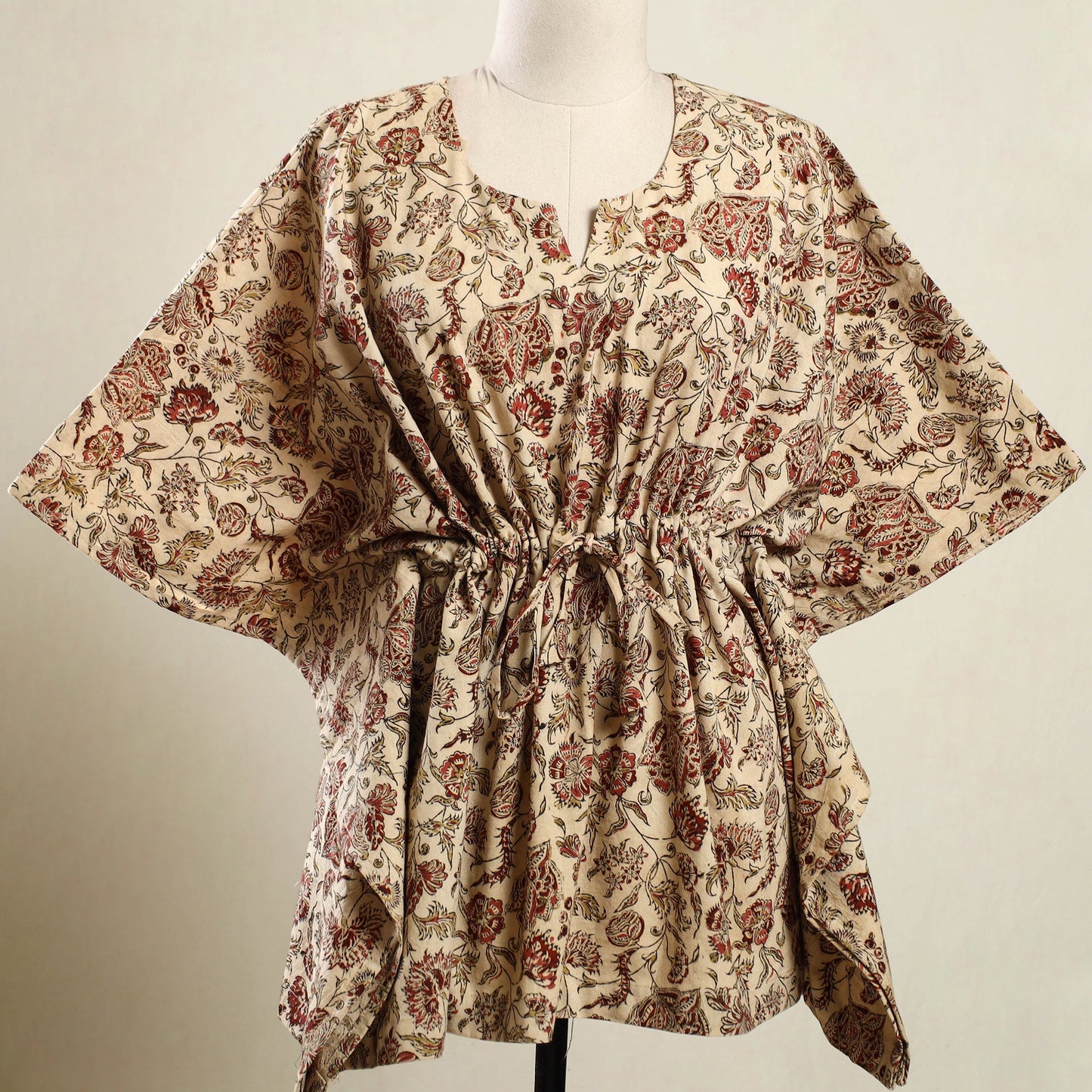 Beige - kalamkari cotton kaftan (short) 68 - handcrafted