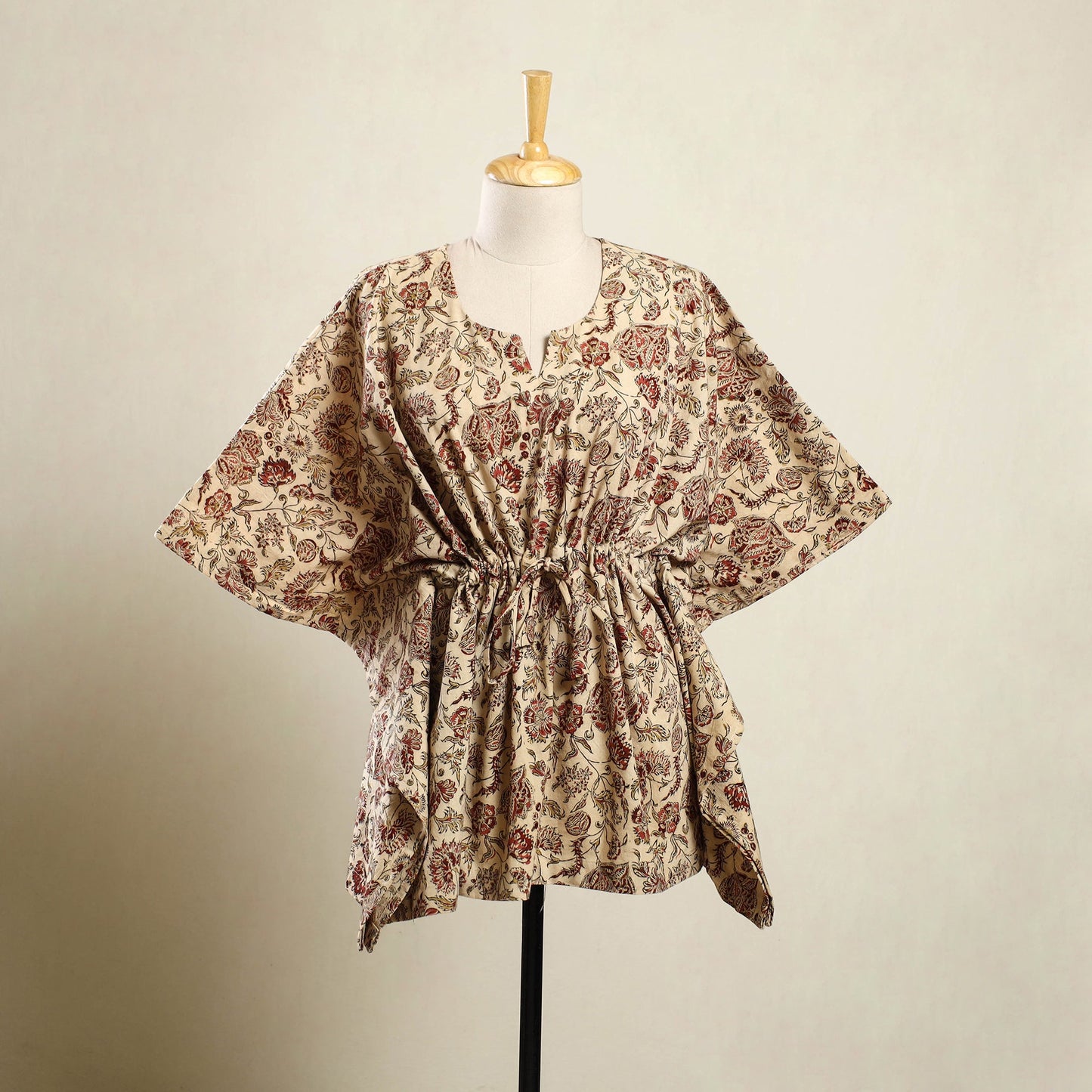 Beige - kalamkari cotton kaftan (short) 68 - handcrafted