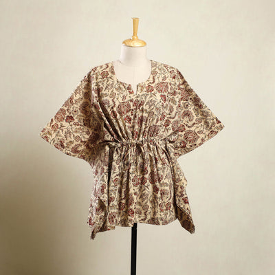 Beige - kalamkari cotton kaftan (short) 68 - handcrafted