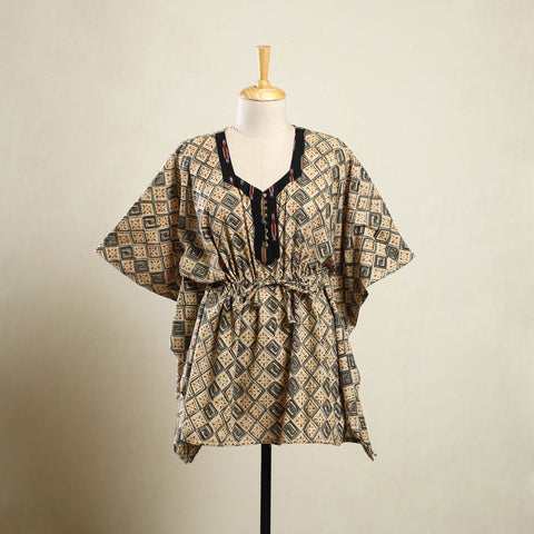 Buy Beige Kalamkari Block Print Cotton Kaftan