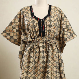Buy Beige Kalamkari Block Print Cotton Kaftan