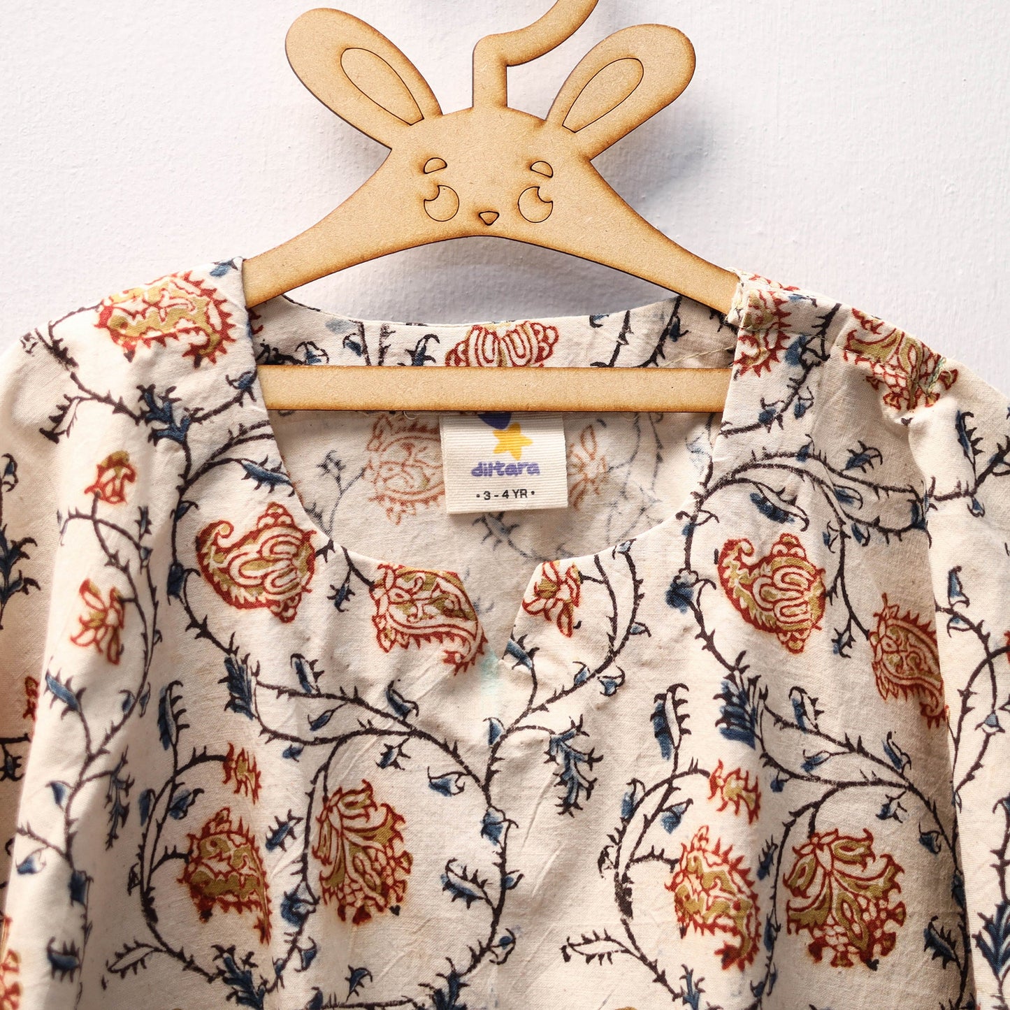 Beige - kalamkari cotton kids kaftan (3-4 years) 48