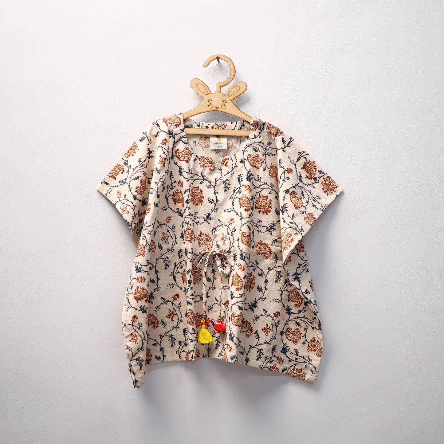 Beige - kalamkari cotton kids kaftan (3-4 years) 48