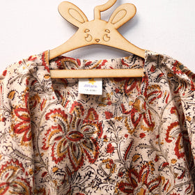 Beige Kalamkari Block Print Cotton Kids Kaftan (3-4 Years)