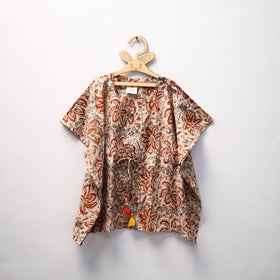 Beige Kalamkari Block Print Cotton Kids Kaftan (3-4 Years)
