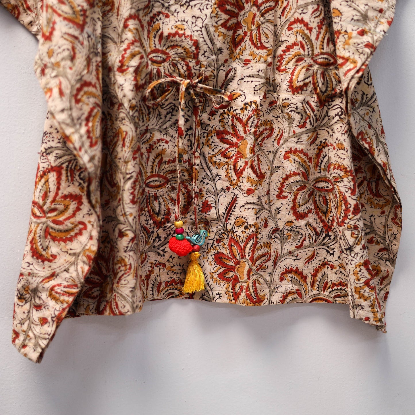 Beige Kalamkari Block Print Cotton Kids Kaftan (3-4 Years)