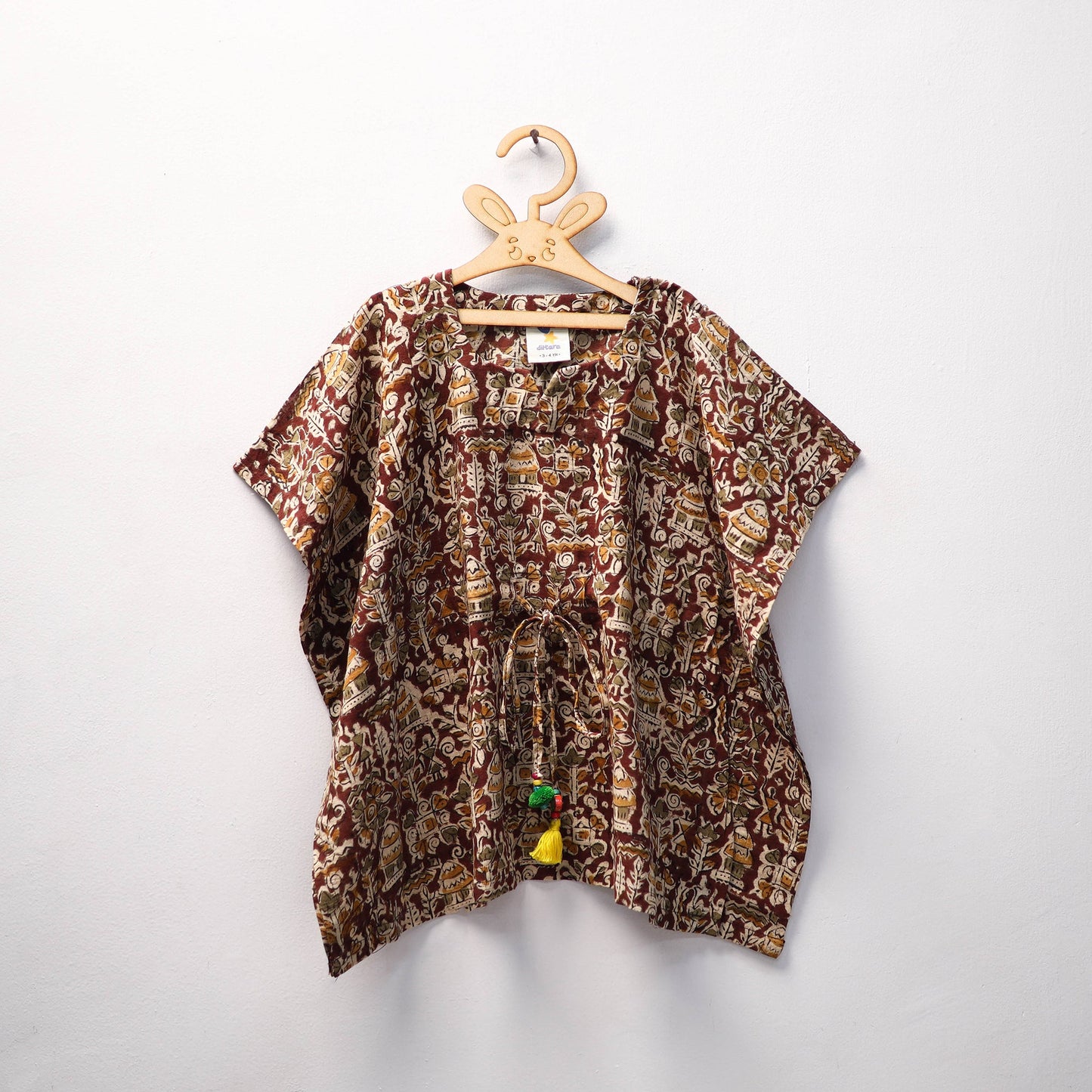 Brown Kalamkari Block Print Cotton Kids Kaftan (3-4 Years)