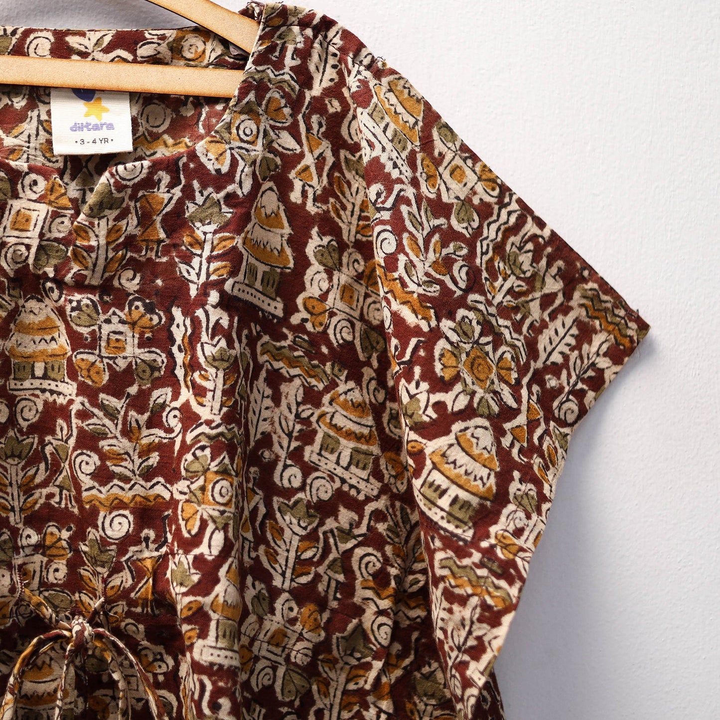 Brown Kalamkari Block Print Cotton Kids Kaftan (3-4 Years)