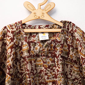 Brown Kalamkari Block Print Cotton Kids Kaftan (3-4 Years)