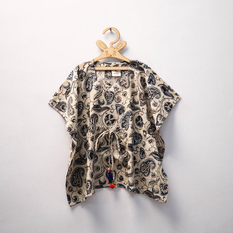 Beige Kalamkari Block Print Cotton Kids Kaftan (3-4 Years)