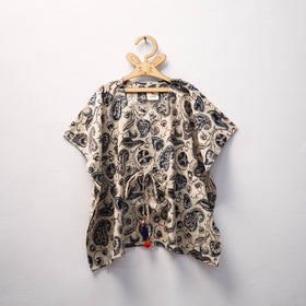 Beige Kalamkari Block Print Cotton Kids Kaftan (3-4 Years)