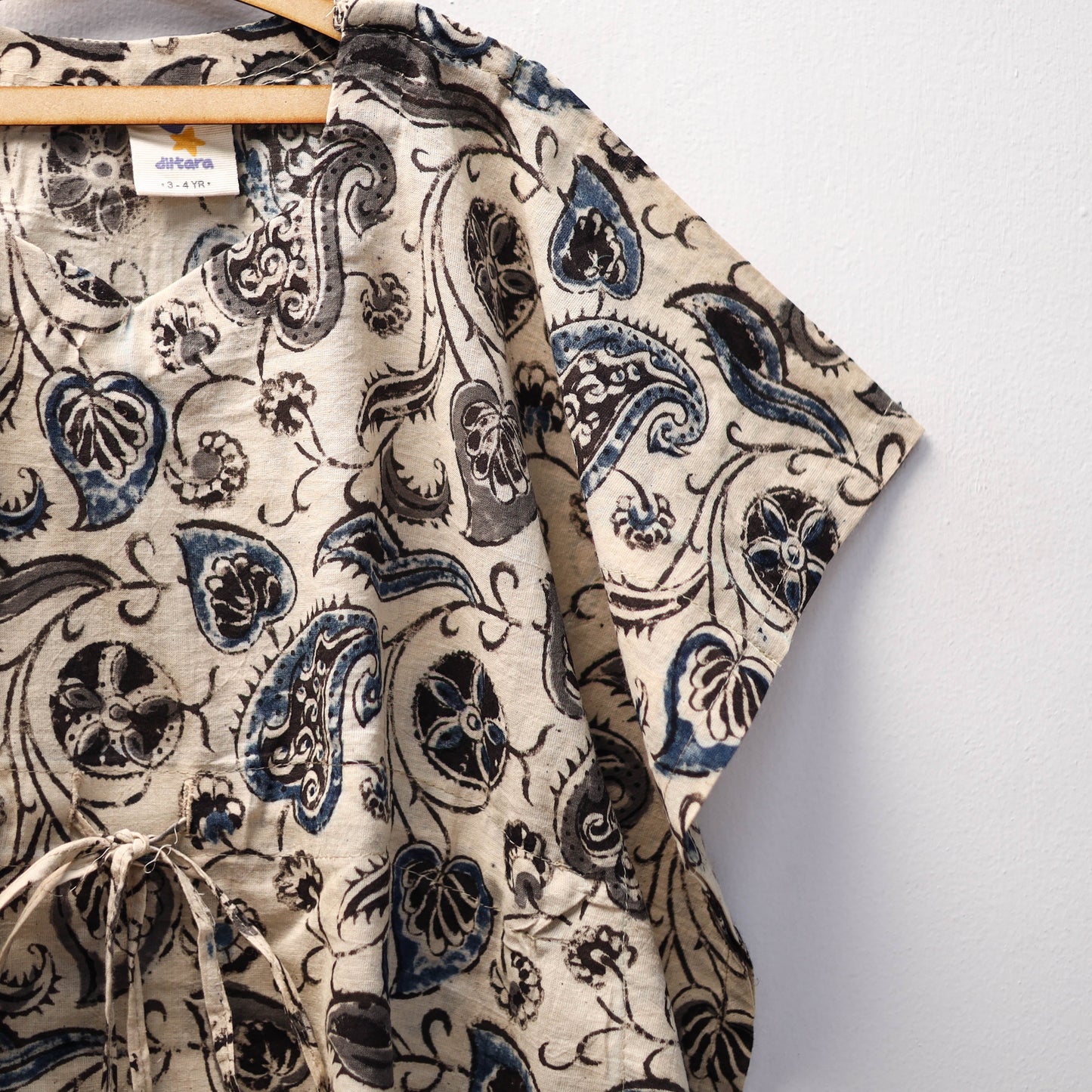 Beige Kalamkari Block Print Cotton Kids Kaftan (3-4 Years)