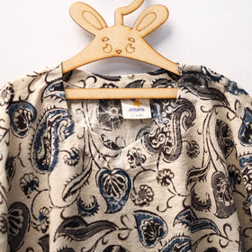 Beige Kalamkari Block Print Cotton Kids Kaftan (3-4 Years)
