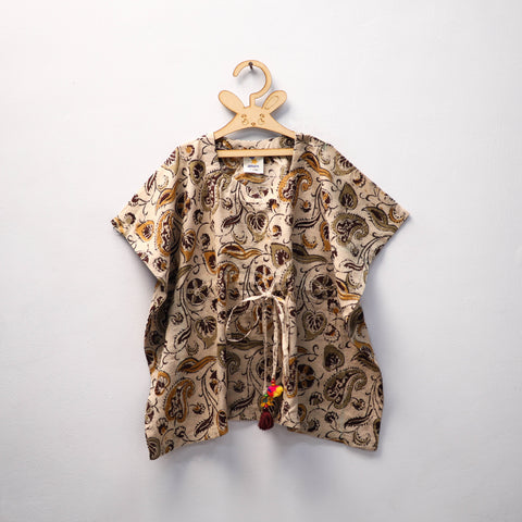 Beige Kalamkari Block Print Cotton Kids Kaftan (3-4 Years)