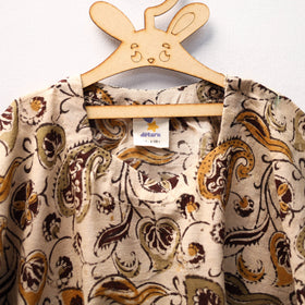Beige Kalamkari Block Print Cotton Kids Kaftan (3-4 Years)