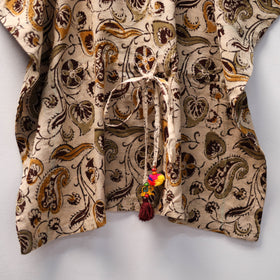 Beige Kalamkari Block Print Cotton Kids Kaftan (3-4 Years)