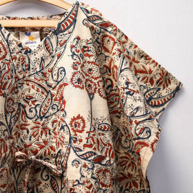 Beige Kalamkari Block Print Cotton Kids Kaftan (3-4 Years)