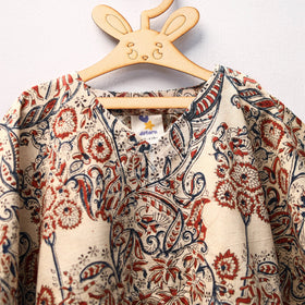 Beige Kalamkari Block Print Cotton Kids Kaftan (3-4 Years)