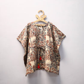 Beige Kalamkari Block Print Cotton Kids Kaftan (3-4 Years)