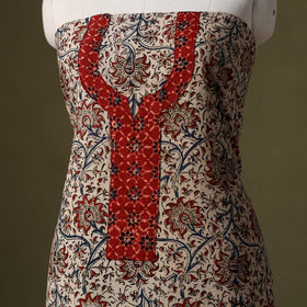 Beige Kalamkari Print Cotton Unstitched Kurta Material