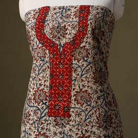 Beige Kalamkari Print Cotton Unstitched Kurta Material