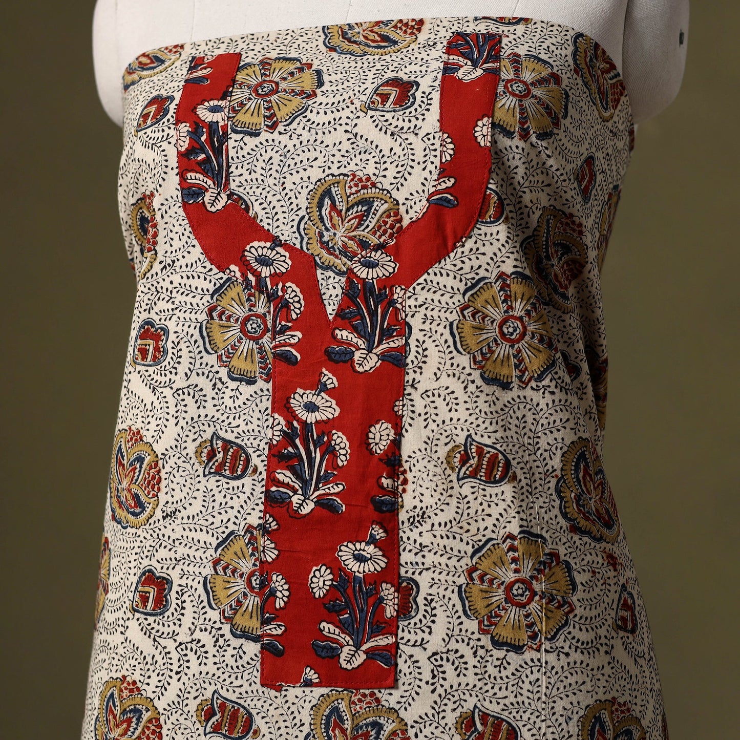 Beige - kalamkari cotton unstitched kurta material (2.6m)