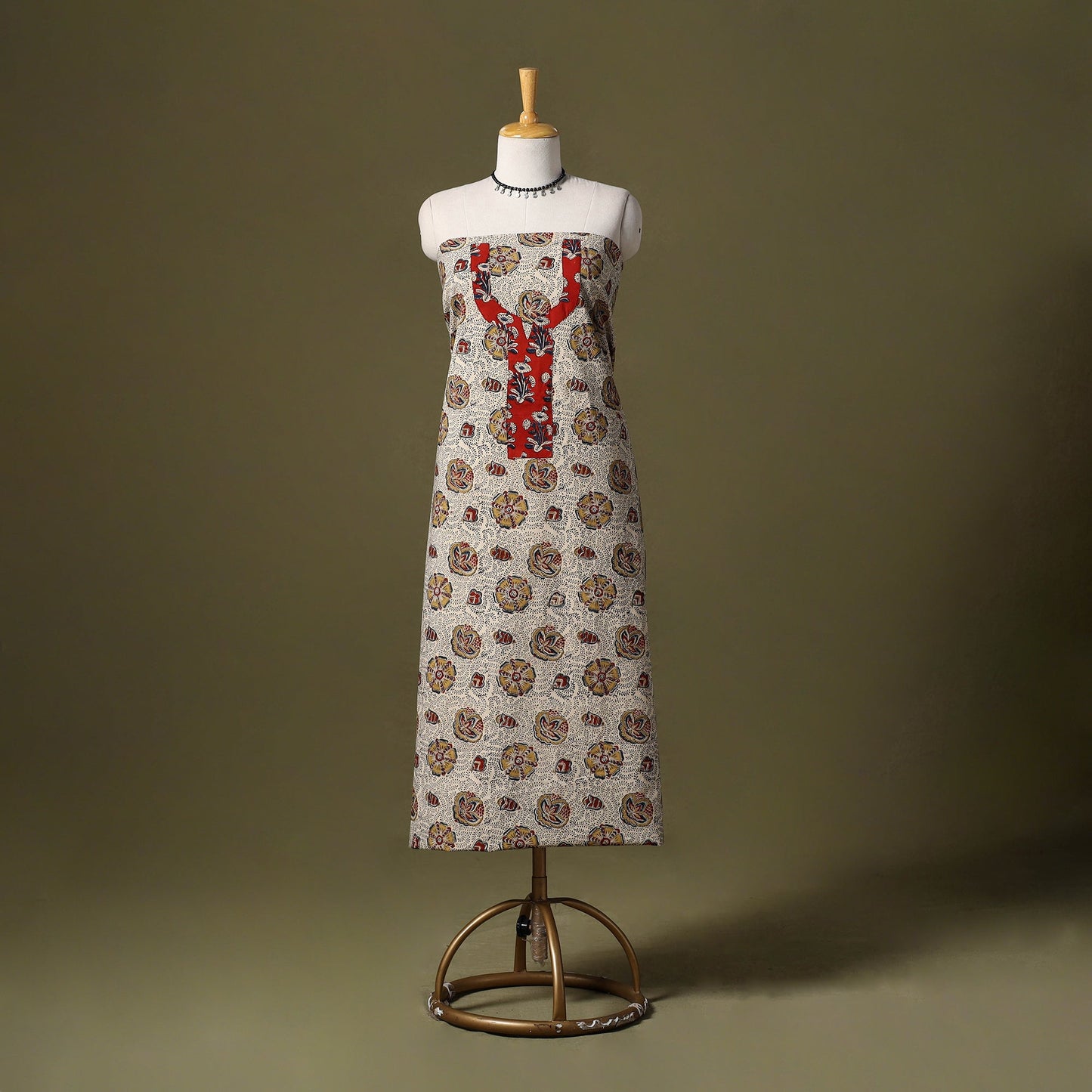 Beige - kalamkari cotton unstitched kurta material (2.6m)