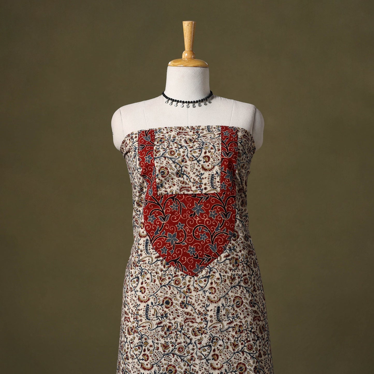 Beige Kalamkari Print Cotton Unstitched Kurta Material