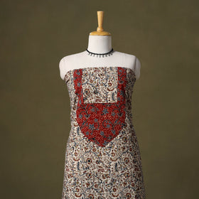 Beige Kalamkari Print Cotton Unstitched Kurta Material