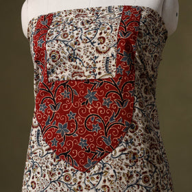 Beige Kalamkari Print Cotton Unstitched Kurta Material