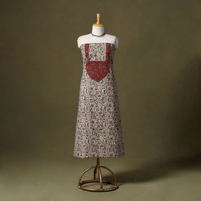 Beige Kalamkari Print Cotton Unstitched Kurta Material