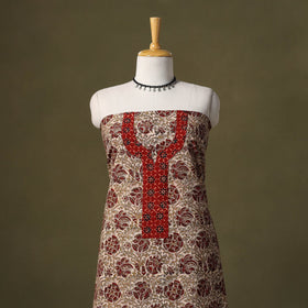 Beige Kalamkari Print Cotton Unstitched Kurta Material